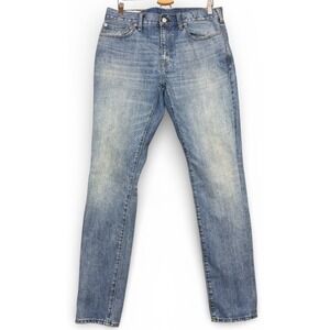 J Crew 484 Slim Fit Jeans Men 36x34 FITS 36x33 Blue Wash Whiskering Fade Stretch